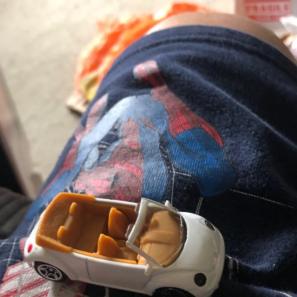White Convertible Toy Car with Tan Interior